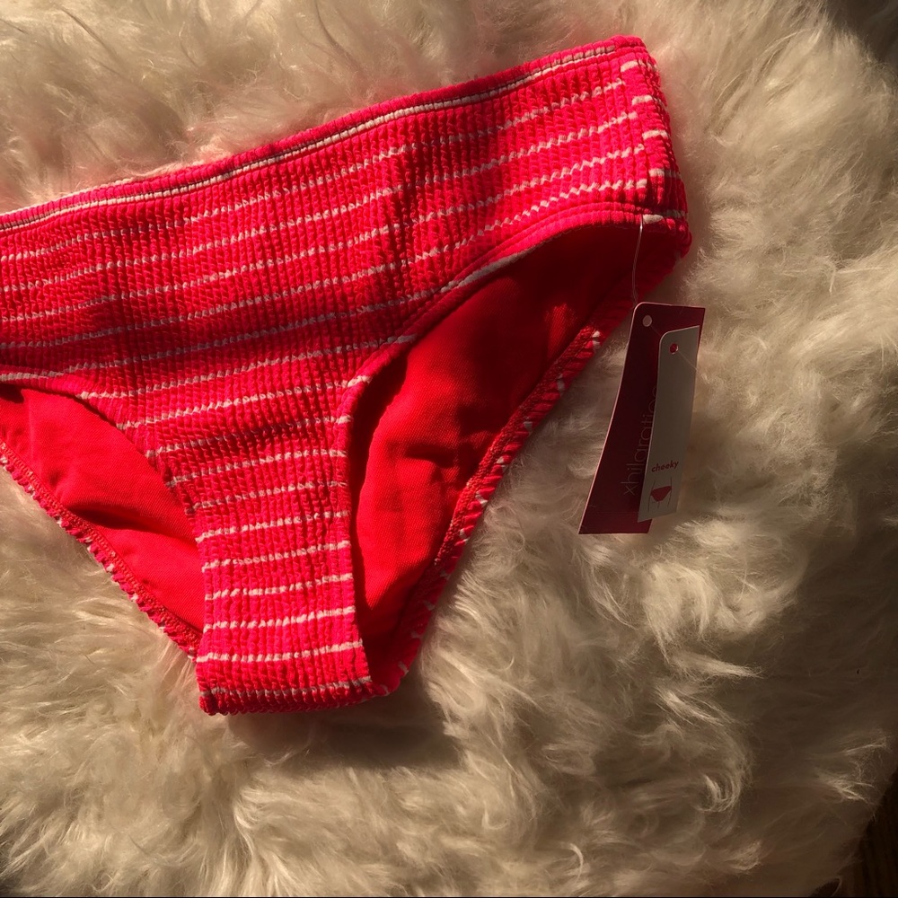 NWT Xhilaration Hot Pink and White Striped Textured Hipster Cheeky Bikini Bottom - Picture 10 of 14